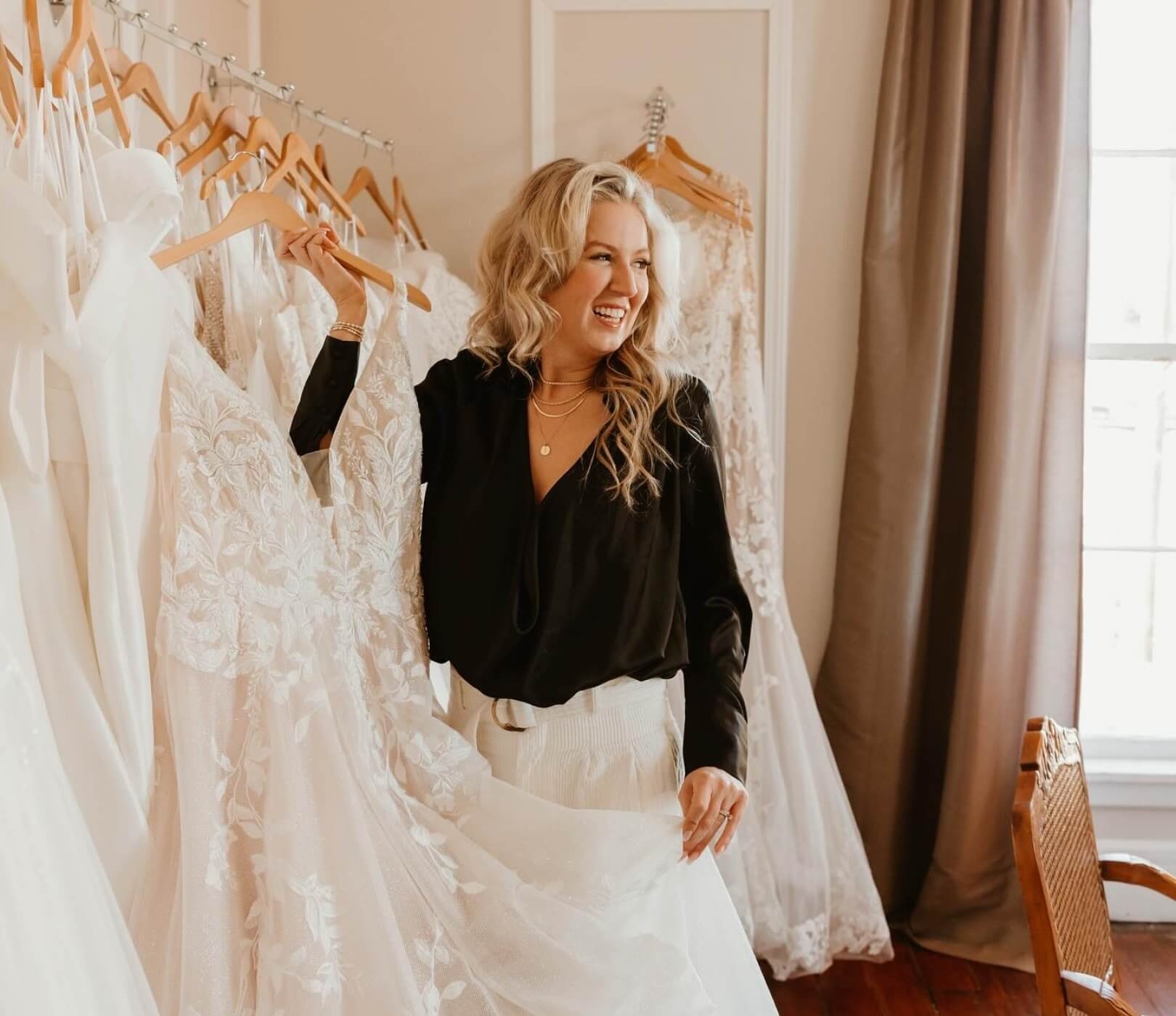 Model with white bridal dresses